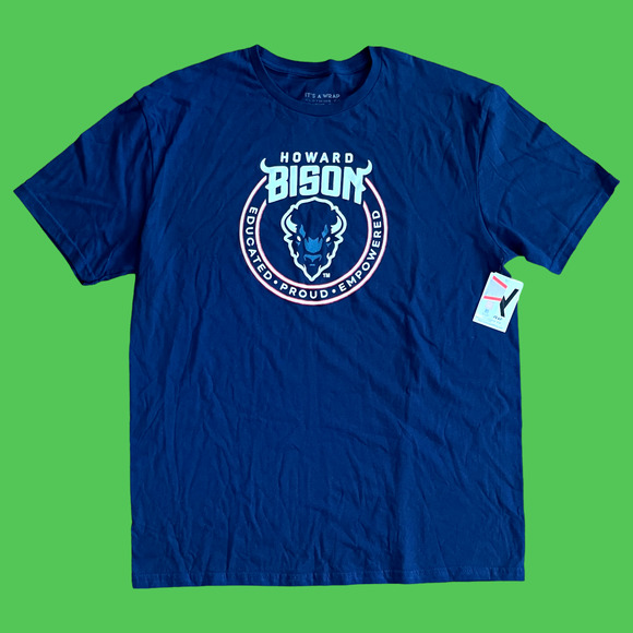 Howard University T Shirt Bison HBCU Adult XL Navy Blue Logo Crew Neck Mens NWT - Picture 1 of 6